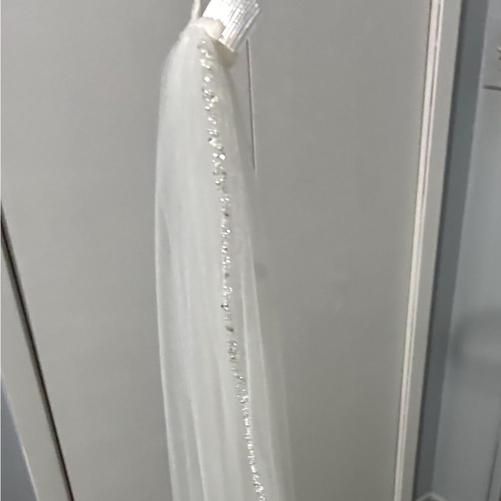 Elegant White Veil with Beaded Edge